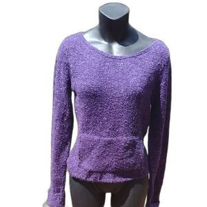 Bulldog Purple Long Sleeve Pullover Sweater with Kangaroo Pocket Size Medium